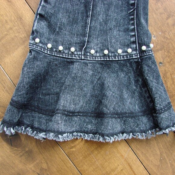 Flare Jeans Pearl Detailing Raw Hem Black Gray Boho Hippie Festival Wide Leg 6 - Picture 9 of 15